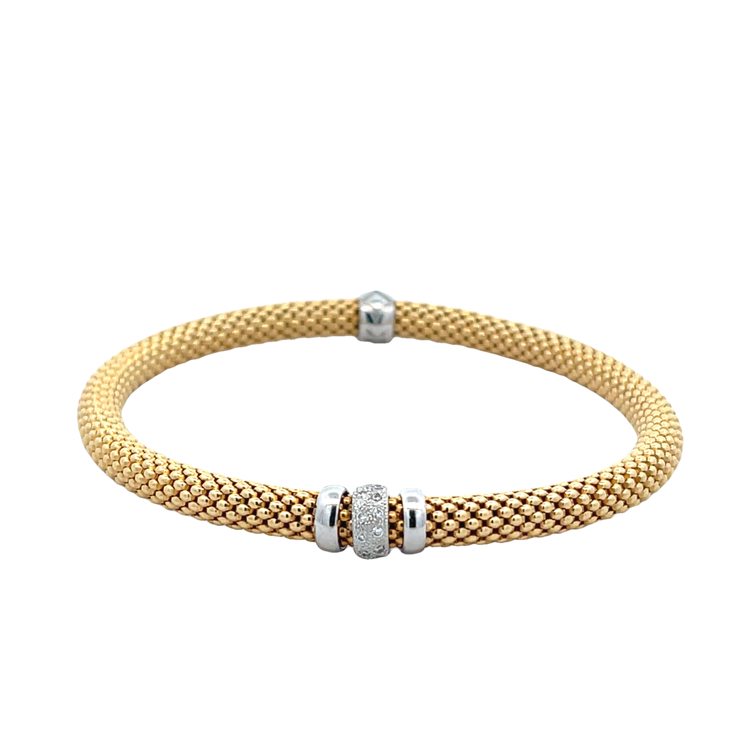 18k Gold 2-Tone Spandex Mesh Bracelet with Diamond