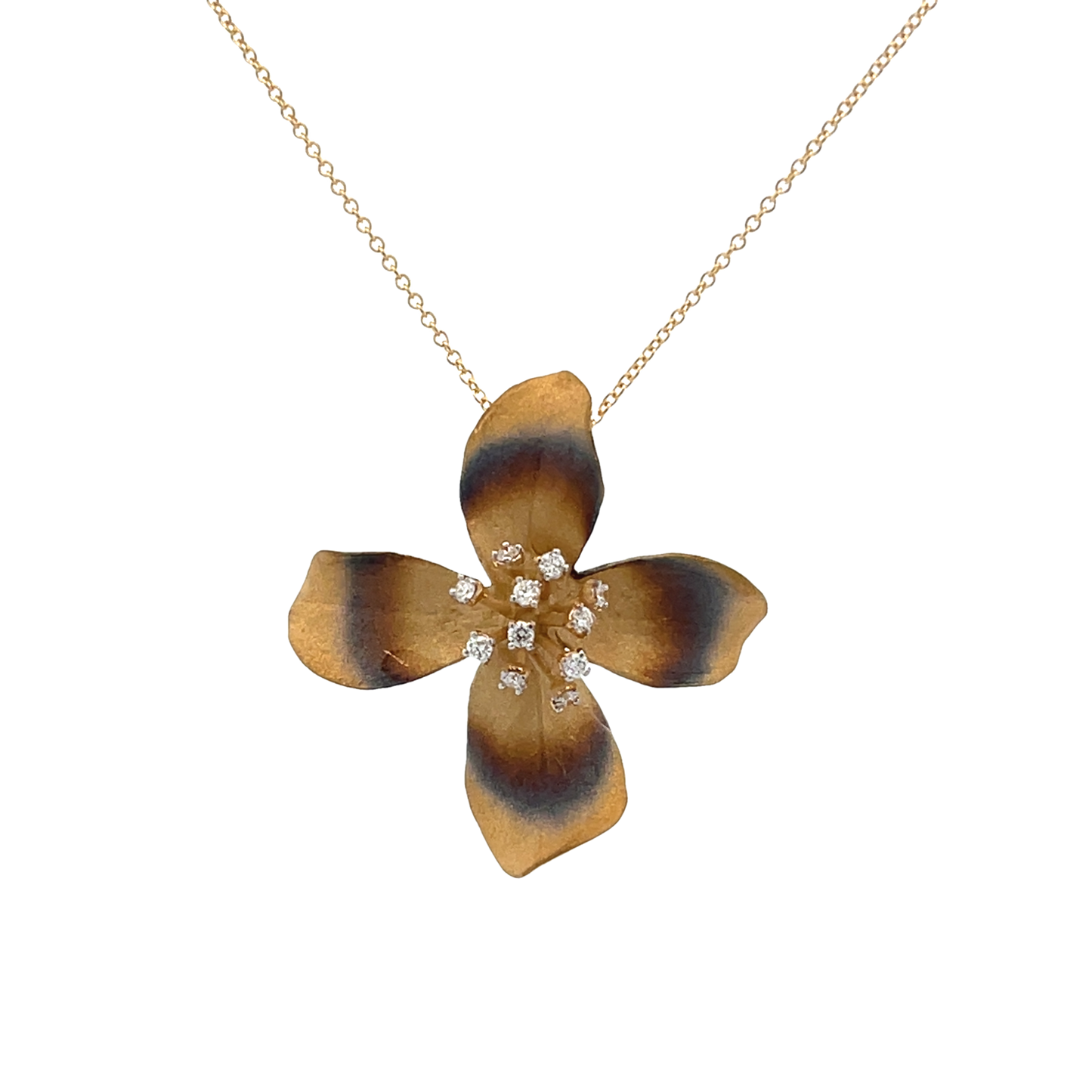 Flower Pendant In 18K Gold With Diamonds