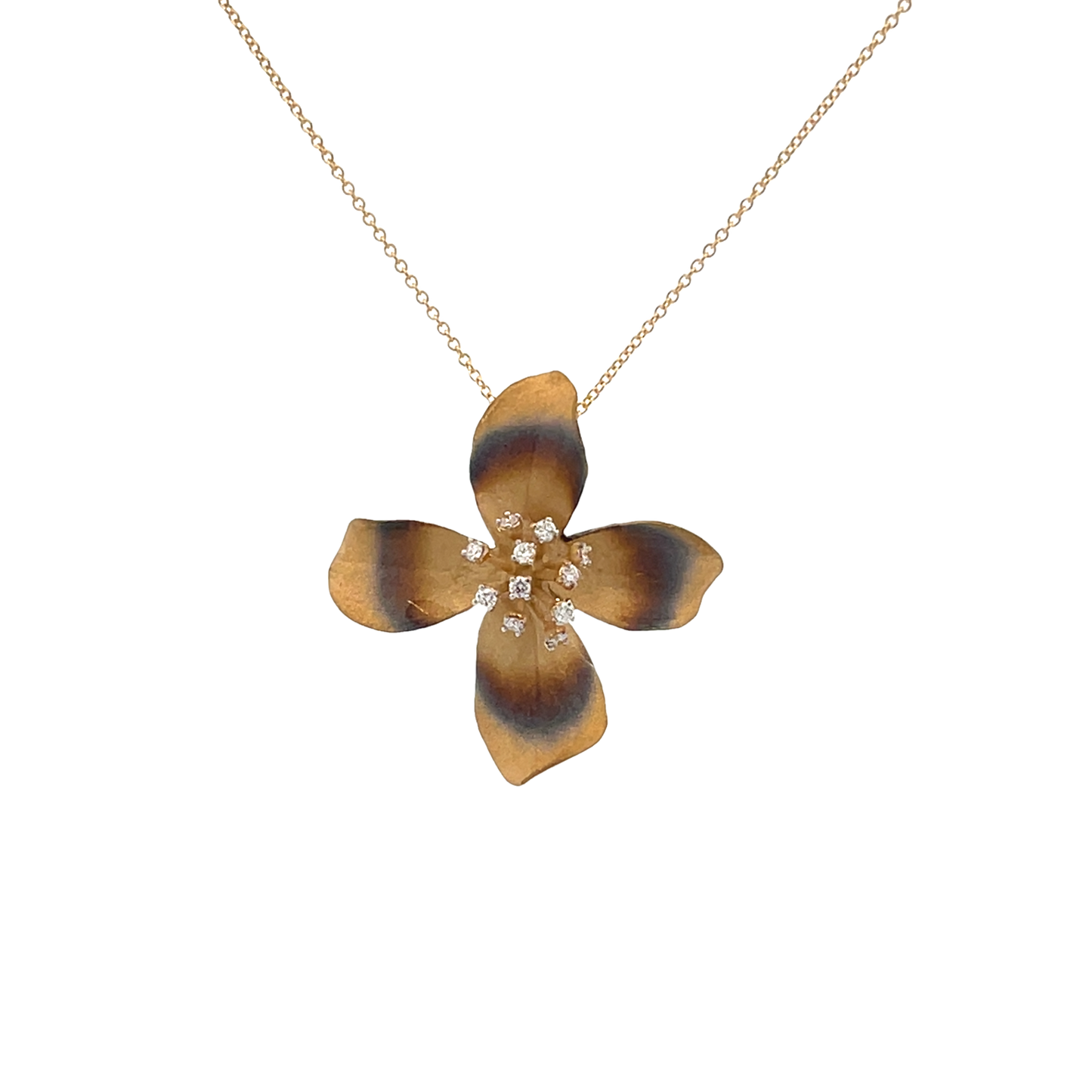 Flower Pendant In 18K Gold With Diamonds