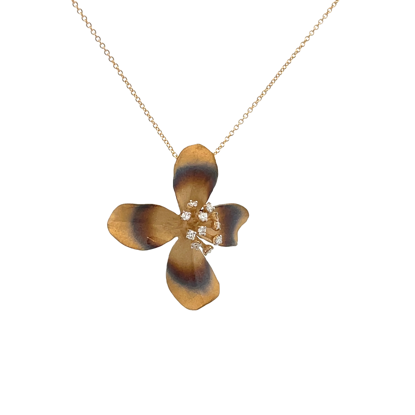 Flower Pendant In 18K Gold With Diamonds