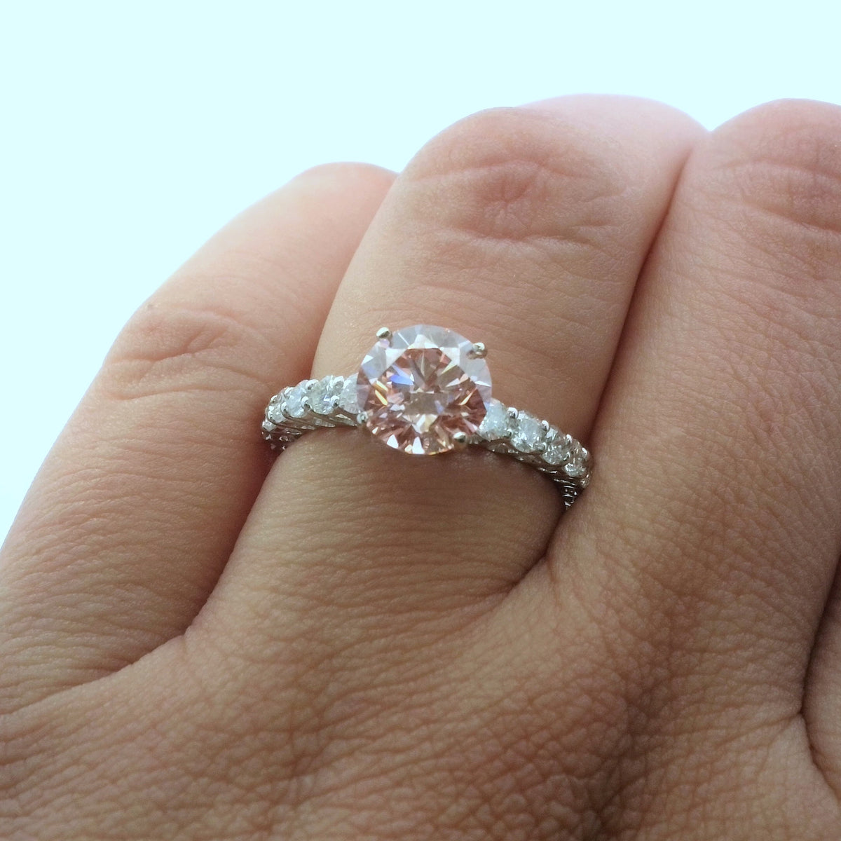 14k Natural Diamond Prong White Gold Engagement Ring with Pink Center Lab Grown Diamond | Luby Diamond Collection | Luby 