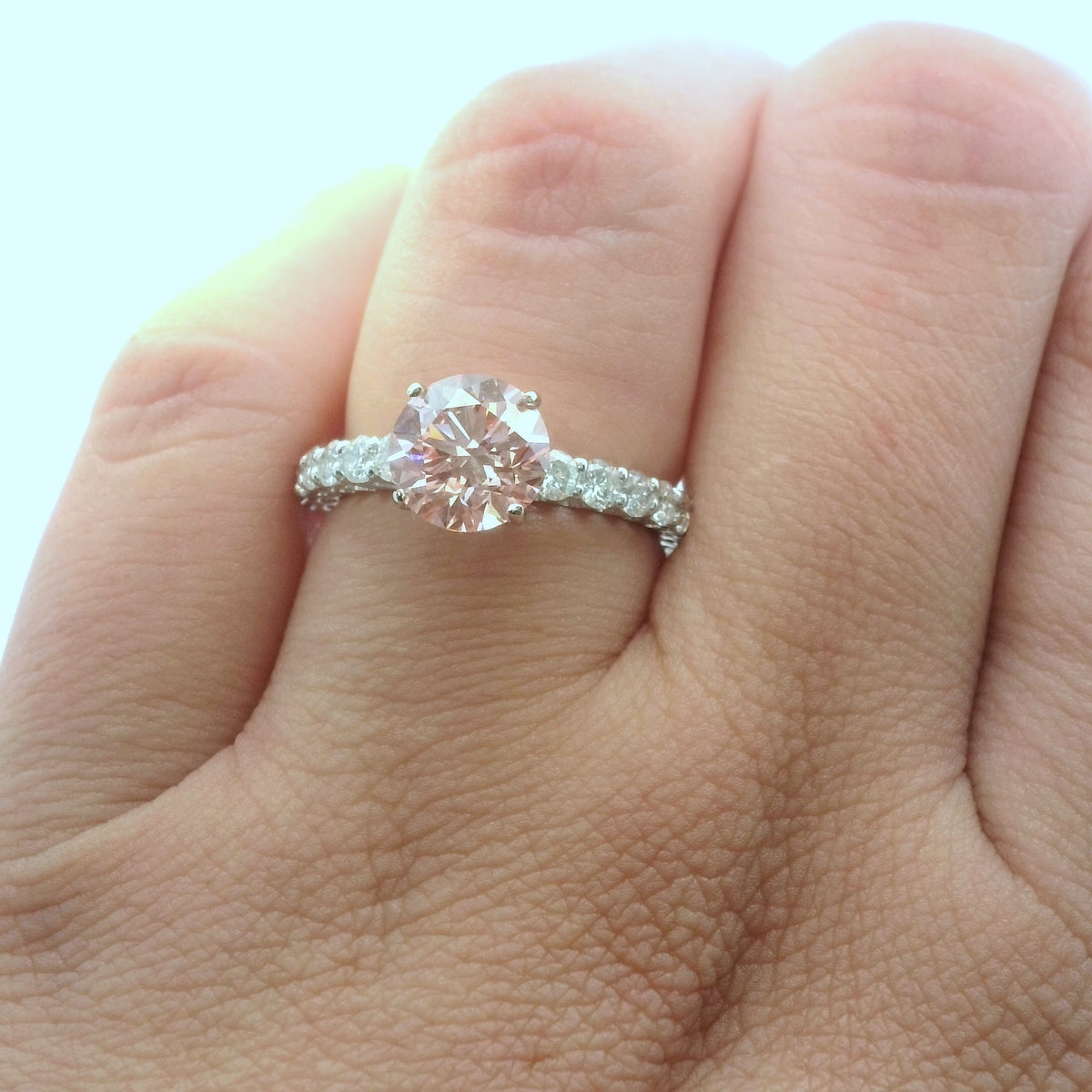 14k Natural Diamond Prong White Gold Engagement Ring with Pink Center Lab Grown Diamond | Luby Diamond Collection | Luby 