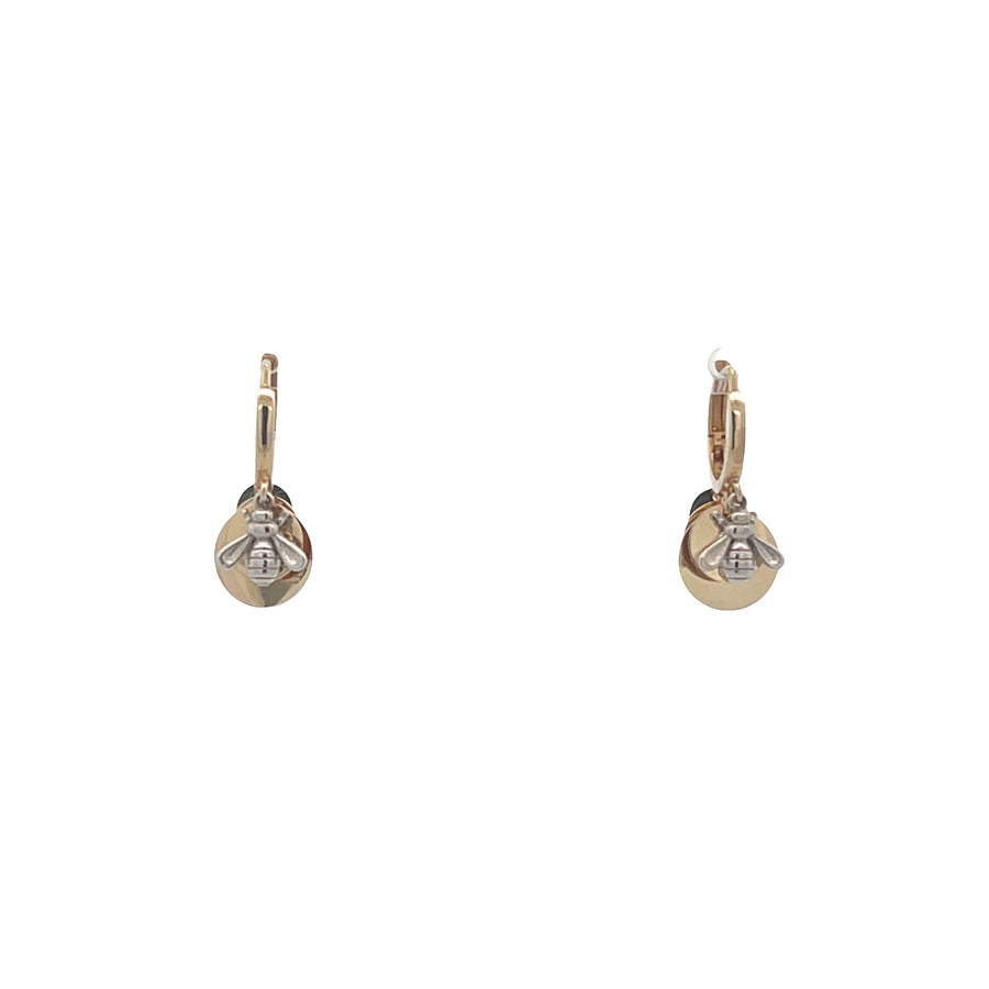 14K Gold Hoops with Dangle Bumblebee and Circles