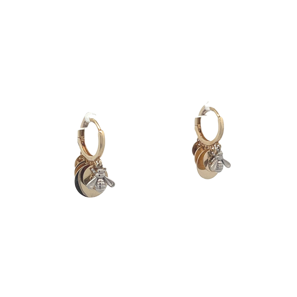 14K Gold Hoops with Dangle Bumblebee and Circles | Luby Gold Collection | Luby 