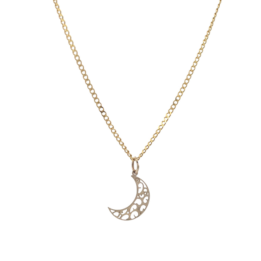 14K Gold Moon Pendant with Chain