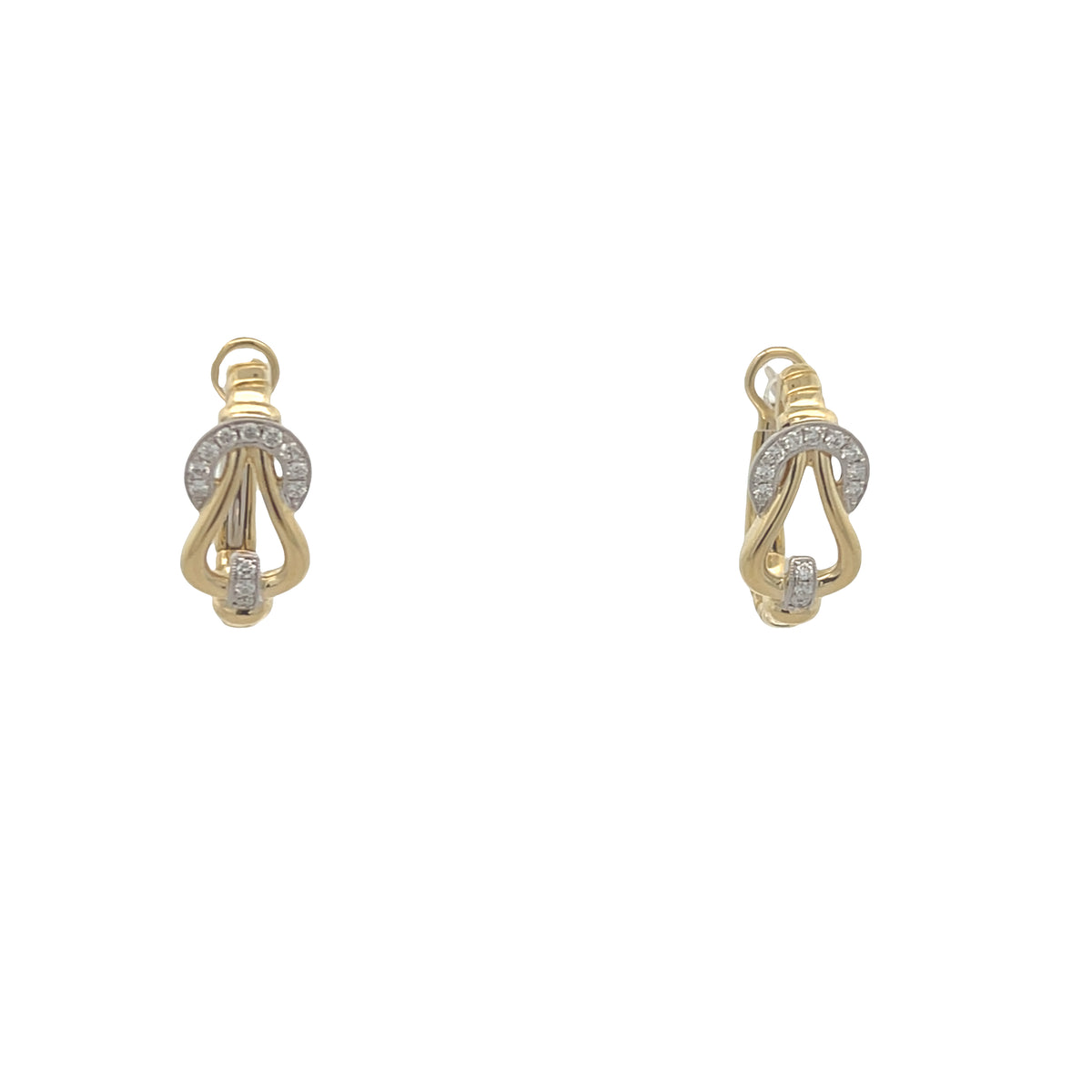 BUCKLE HOOP TWO TONE EARRINGS IN 18K GOLD WITH DIAMONDS | Simon G | Luby 