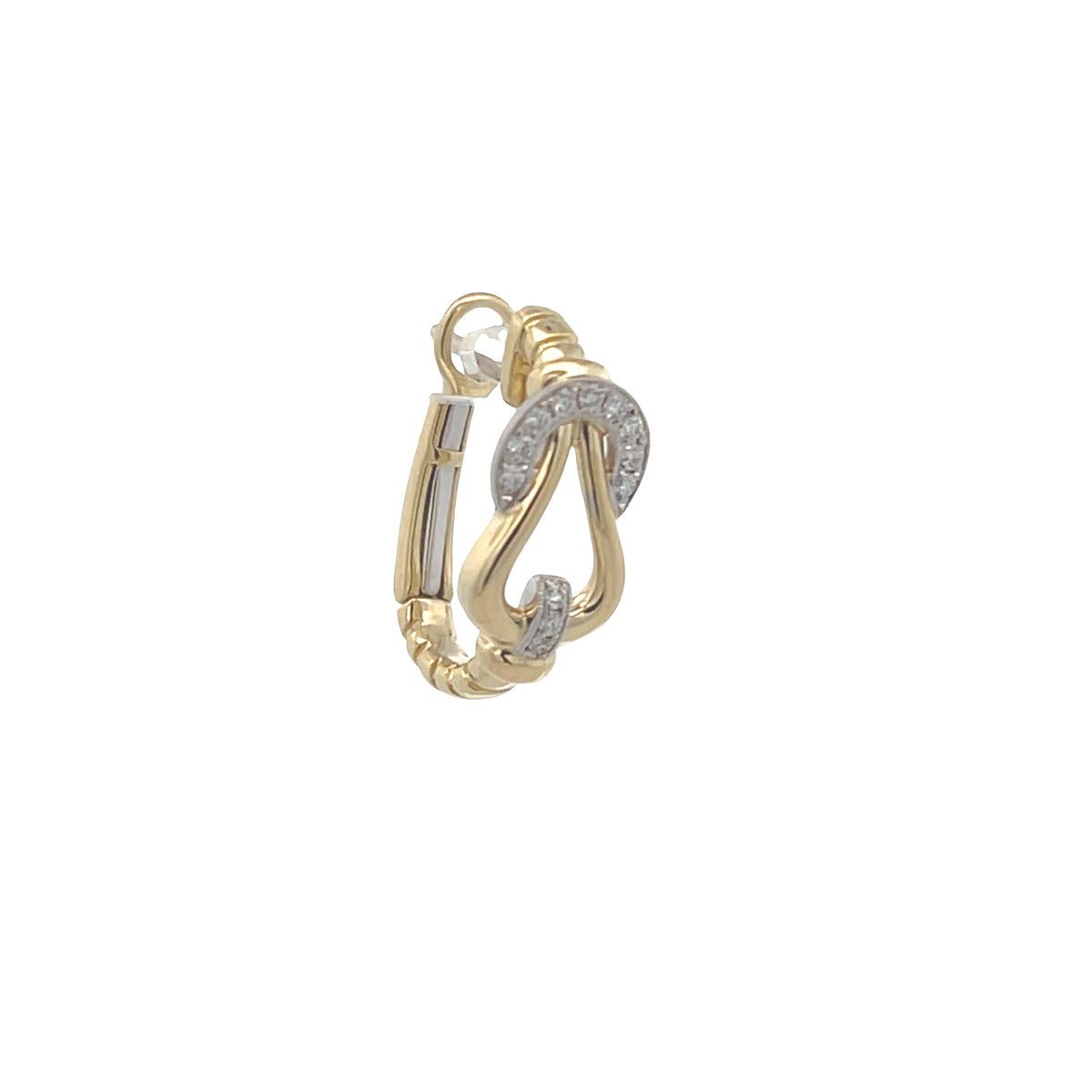 BUCKLE HOOP TWO TONE EARRINGS IN 18K GOLD WITH DIAMONDS | Simon G | Luby 