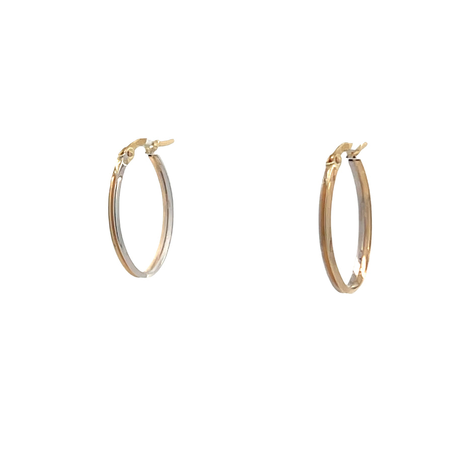 14K Gold Oval Two Tone Hoop