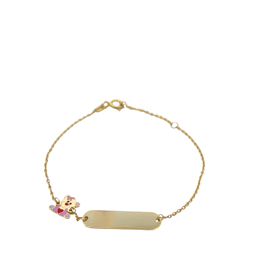 14K Gold Bear Pink Baby Bracelet
