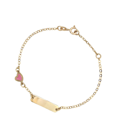 14K Gold Pink Heart Baby Bracelet