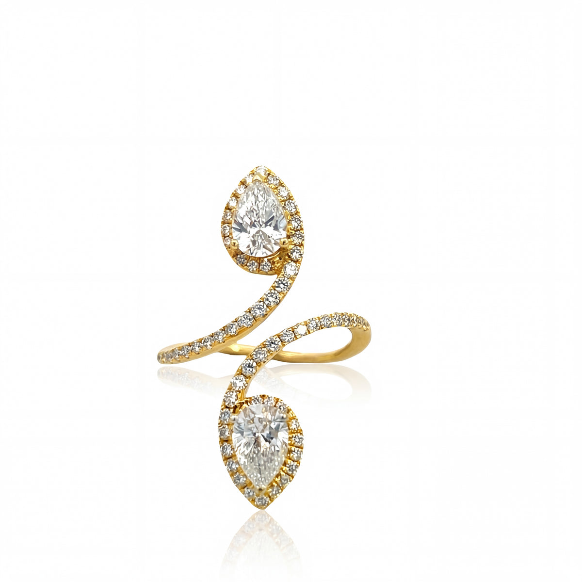 14K Yellow Gold Bypass Pear Shape Lab Diamond  Ring | Luby Diamond Collection | Luby 
