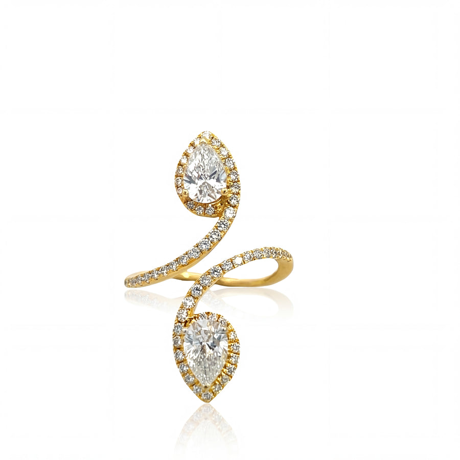 14K Yellow Gold Bypass Pear Shape Lab Diamond  Ring