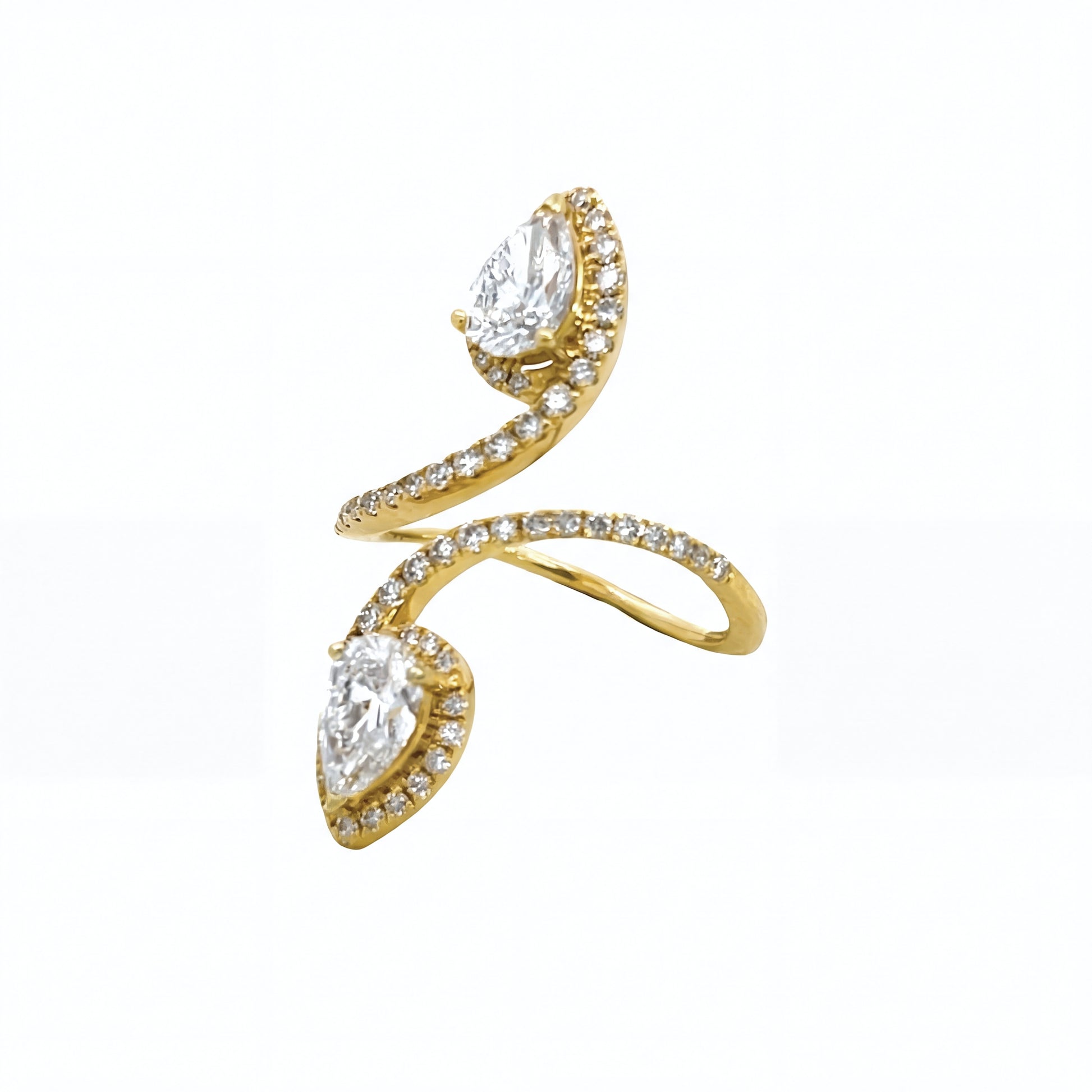 14K Yellow Gold Bypass Pear Shape Lab Diamond  Ring | Luby Diamond Collection | Luby 