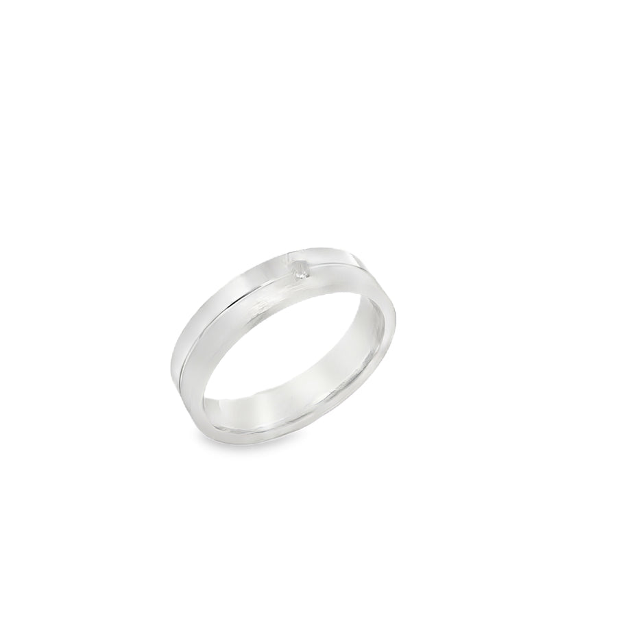 Suspiria Men Wedding Band 925 with 1 CZ Shine and Matte Square