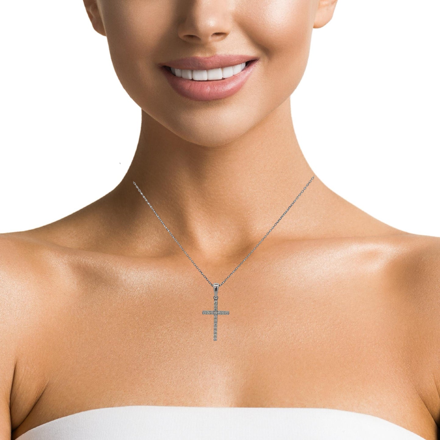 14K White Gold Natural Diamond Elegant Cross Pendant | Luby Gold Collection | Luby 