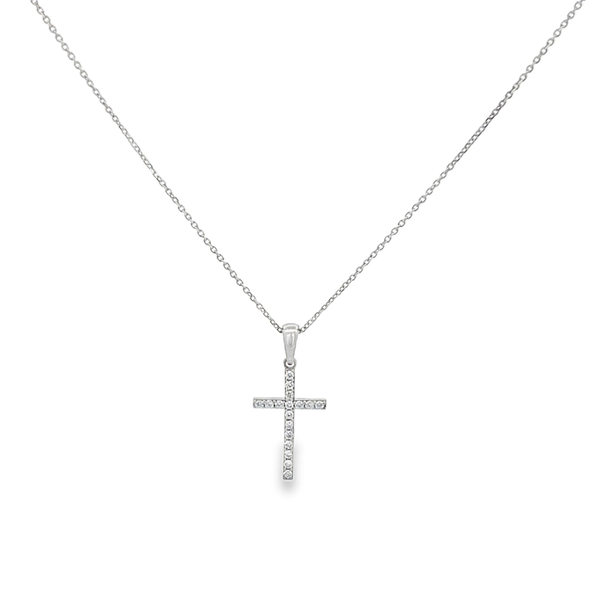 14K White Gold Natural Diamond Elegant Cross Pendant | Luby Gold Collection | Luby 