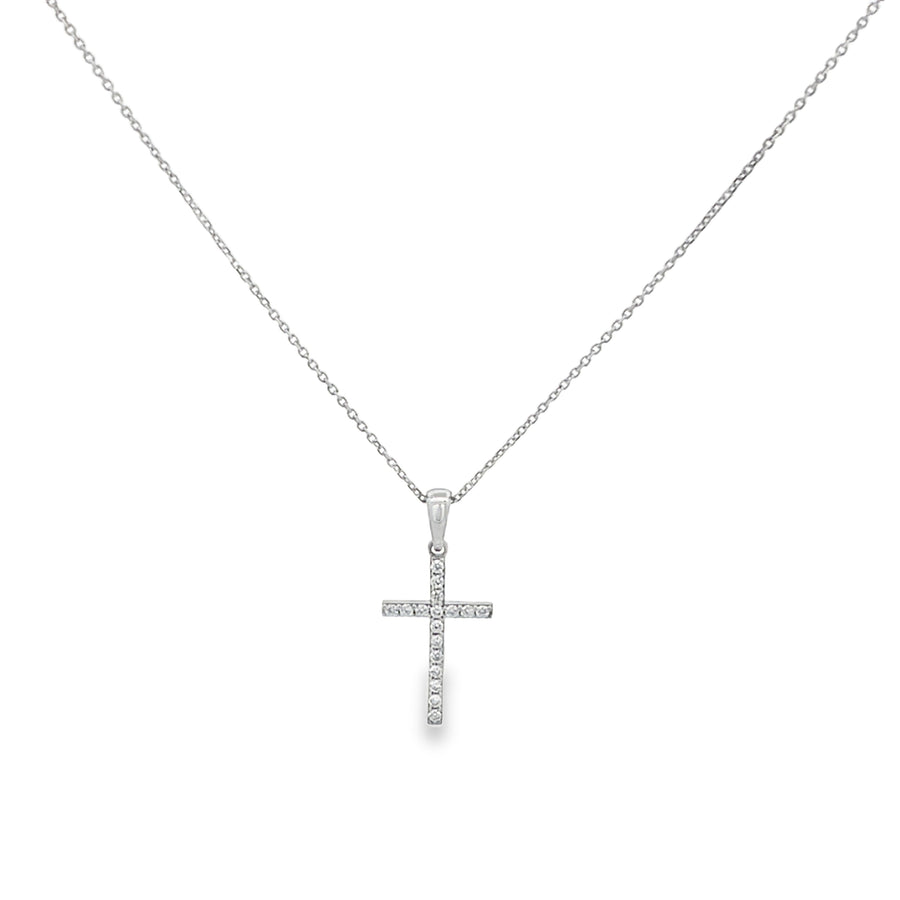 14K White Gold Natural Diamond Elegant Cross Pendant