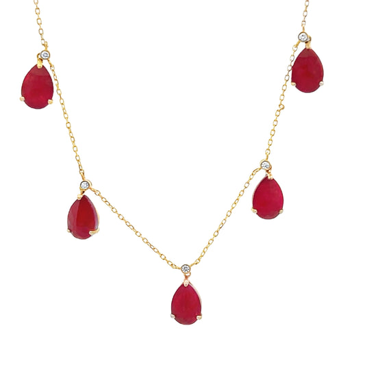 14K Gold Teardrop Natural Ruby Necklace | Luby Gold Collection | Luby 