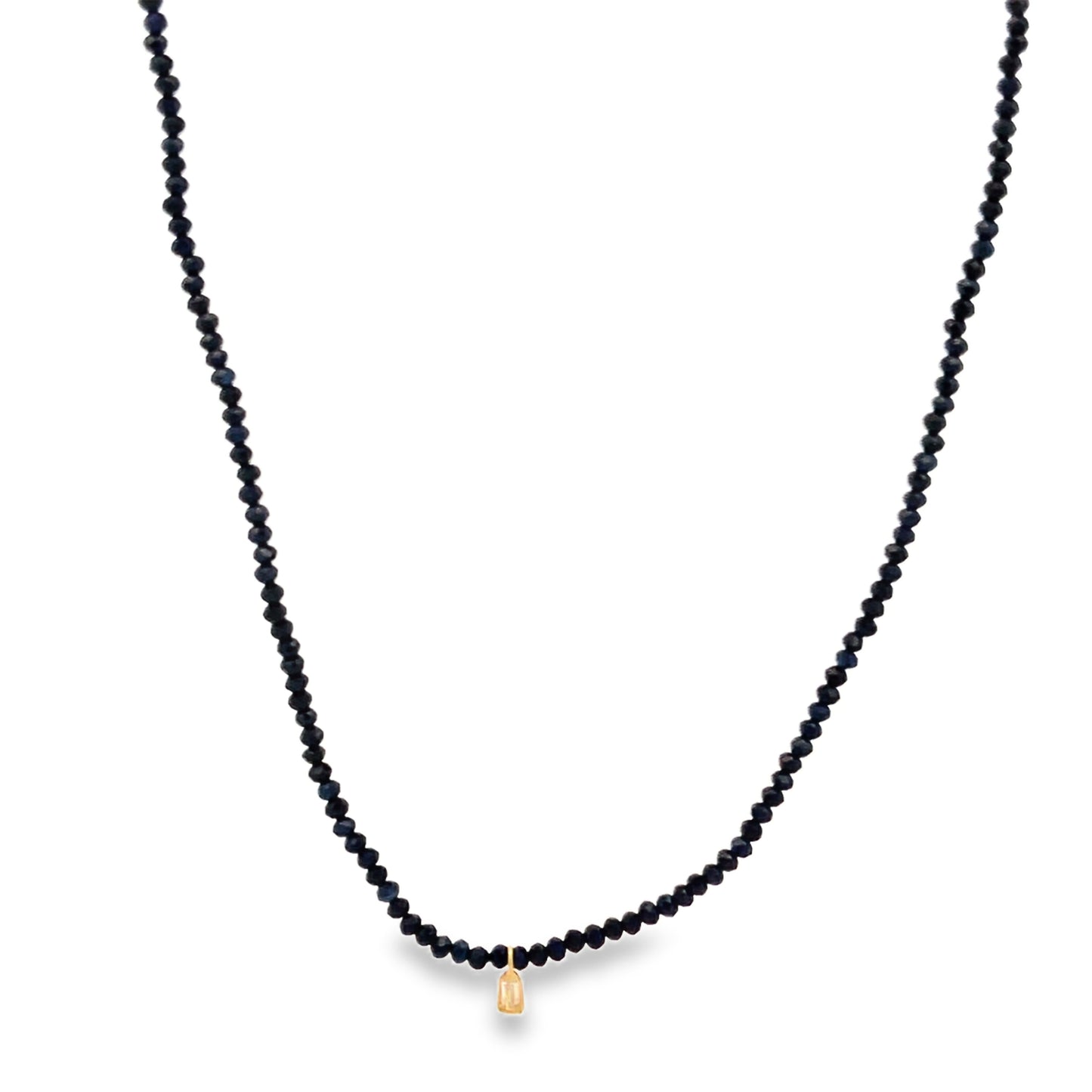 14K Gold Blue Sapphire Diamond Baguette Cut Accent Necklace | Luby Gold Collection | Luby 