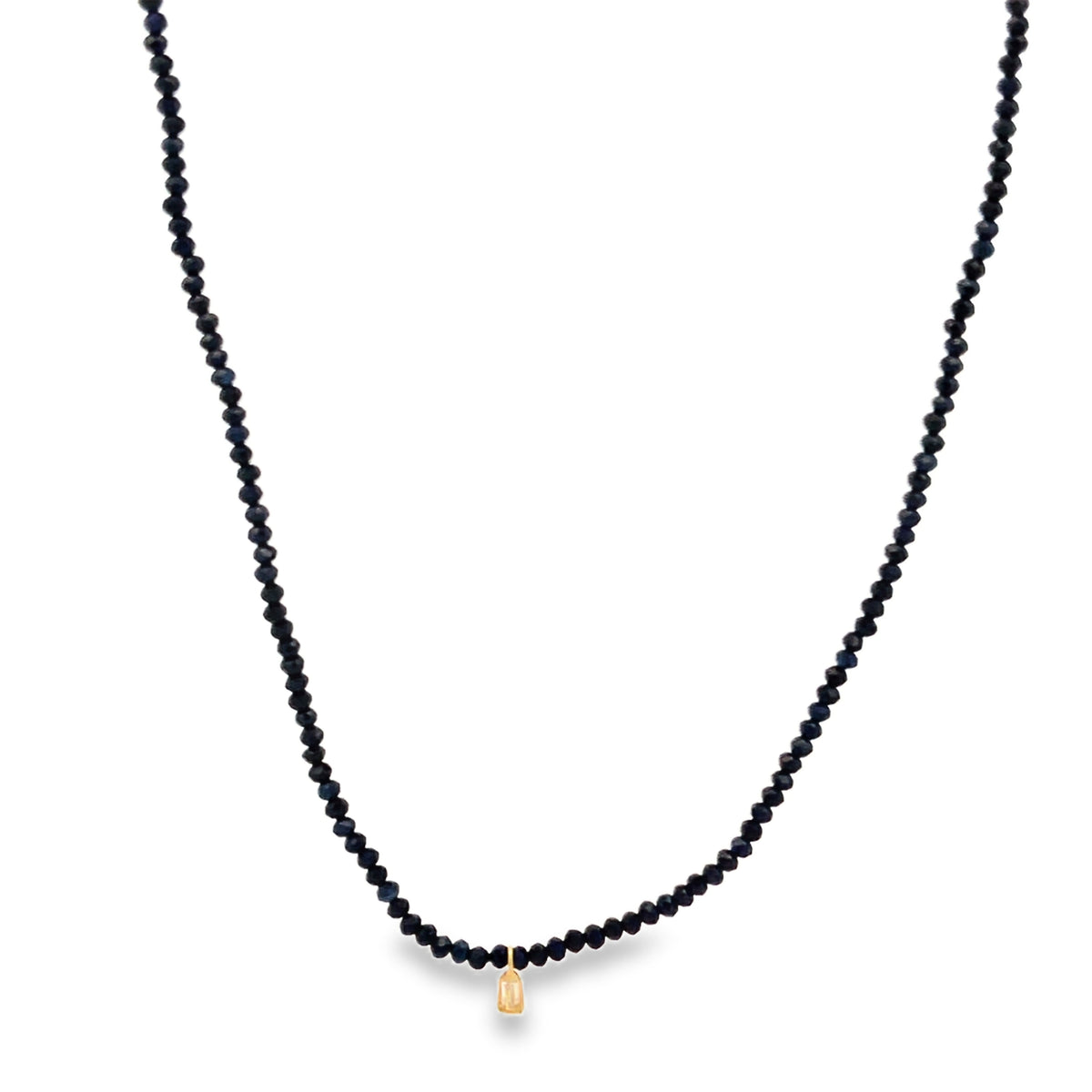 14K Gold Blue Sapphire Diamond Baguette Cut Accent Necklace | Luby Gold Collection | Luby 