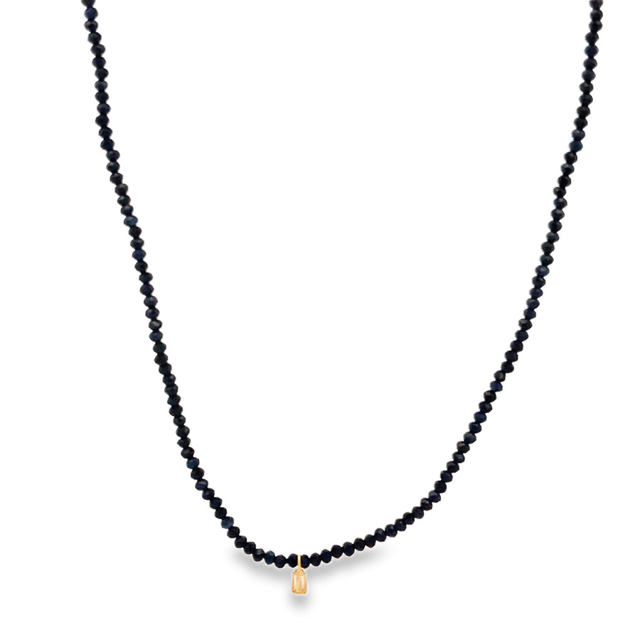 14K Gold Blue Sapphire Diamond Baguette Cut Accent Necklace