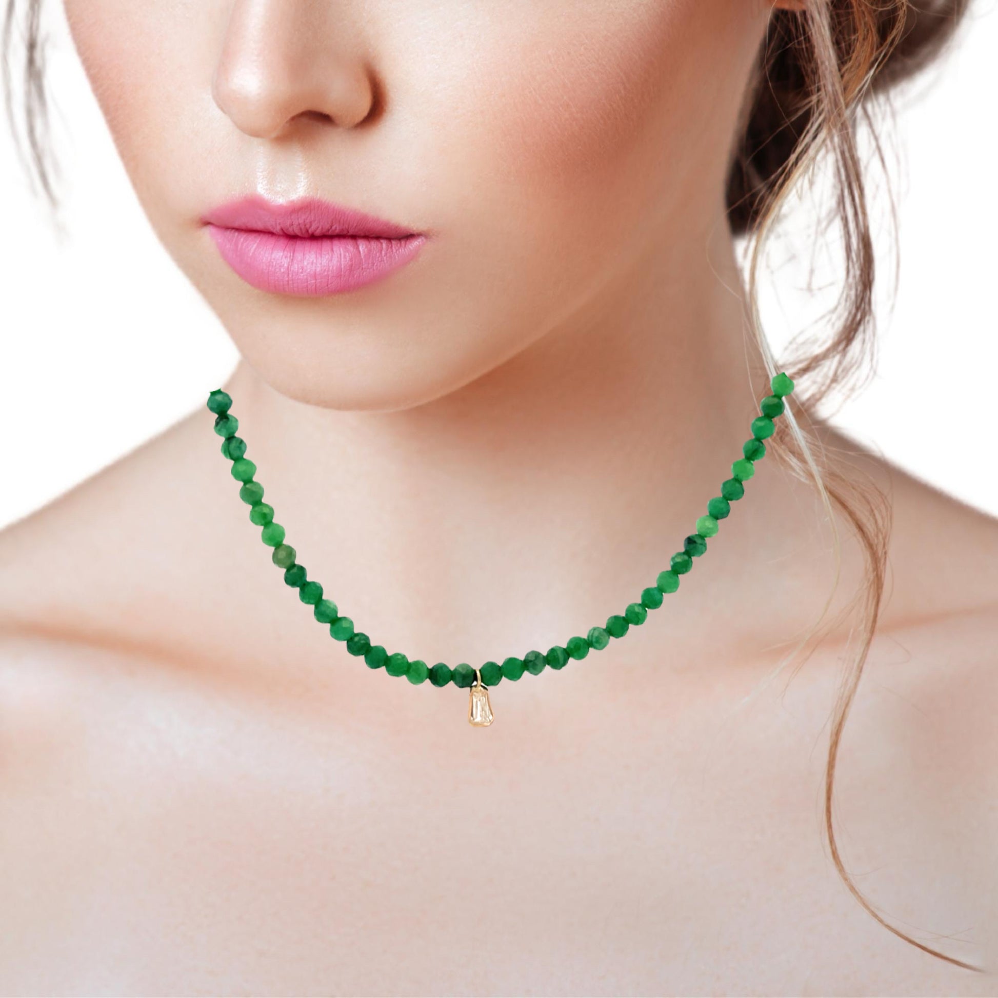14K Gold Emerald Baguette Cut Accent Necklace | Luby Gold Collection | Luby 