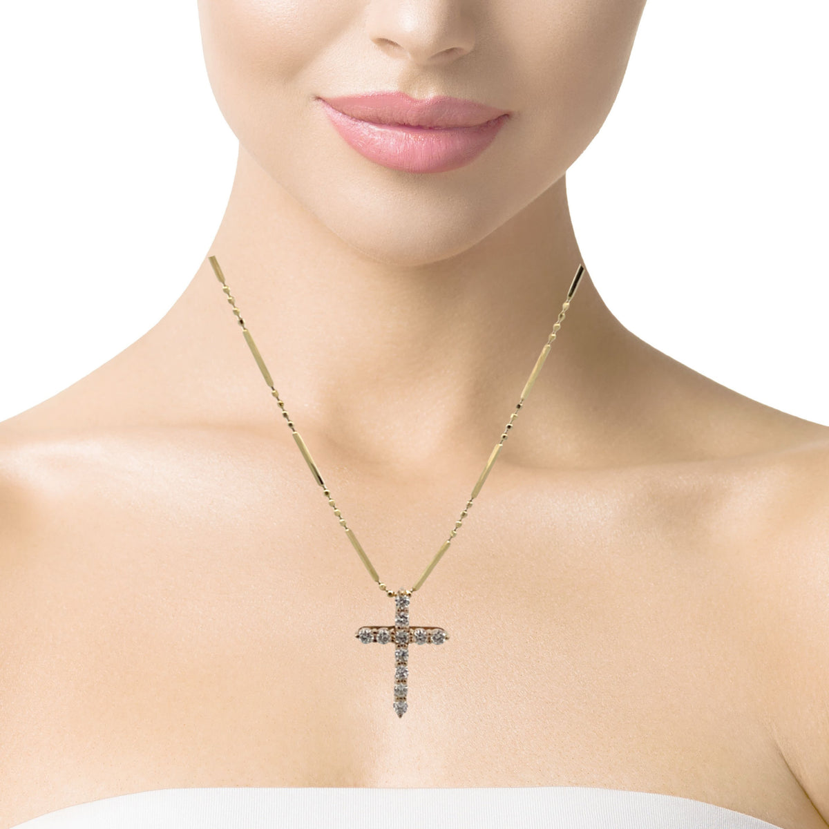 14K Yellow Gold Natural Diamond Mini Cross Pendant | Luby Gold Collection | Luby 