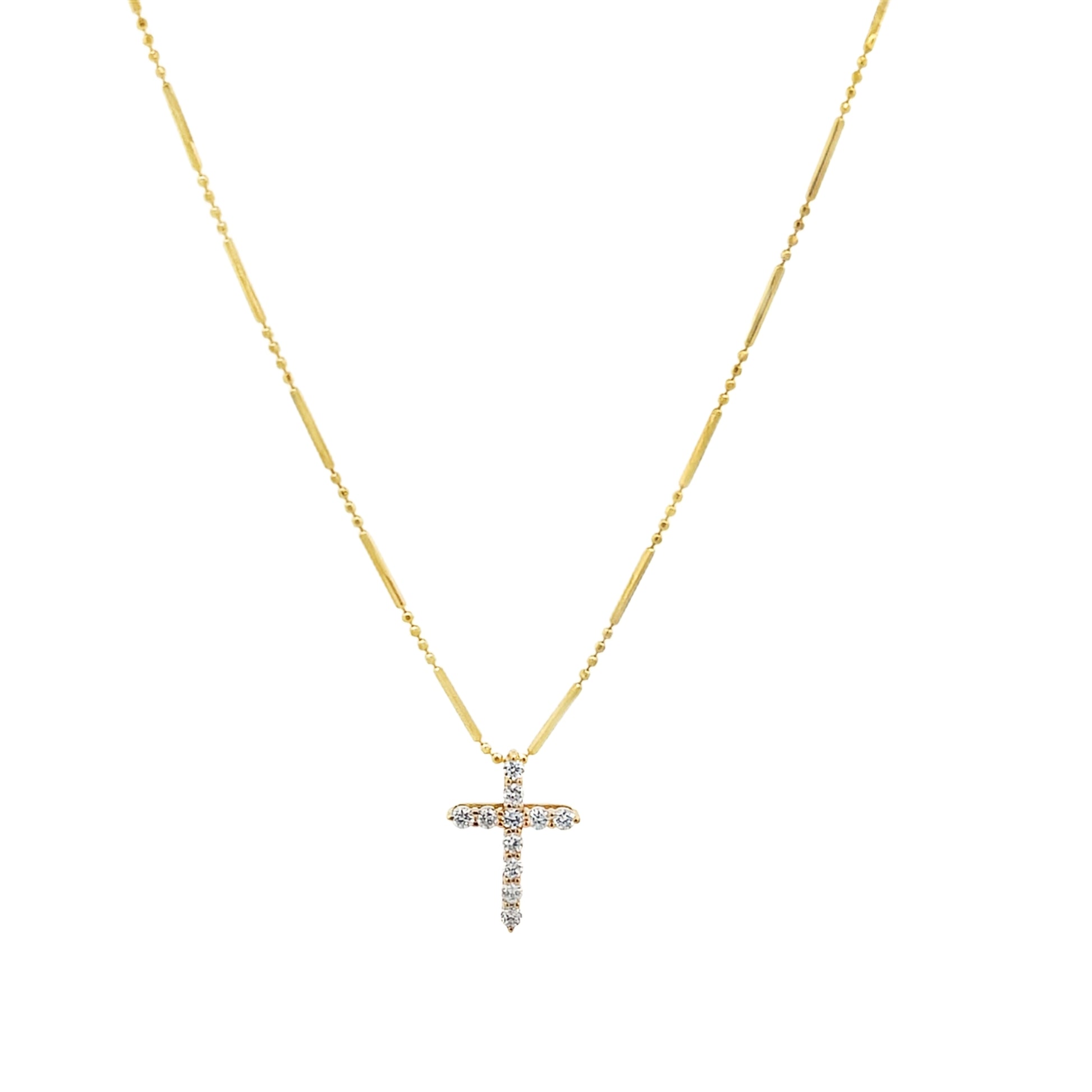 14K Yellow Gold Natural Diamond Mini Cross Pendant | Luby Gold Collection | Luby 