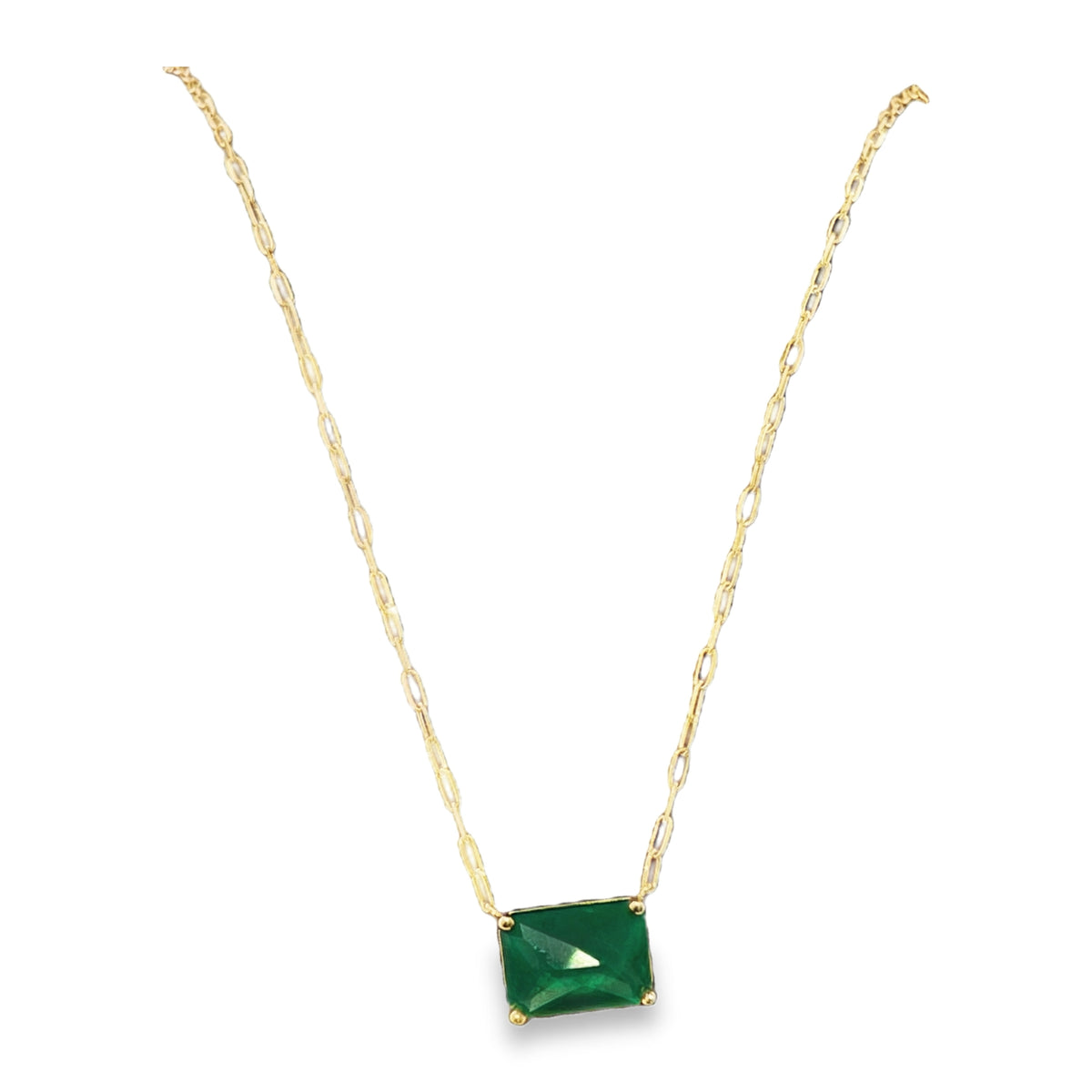 14K Gold Natural Emerald Stone Necklace