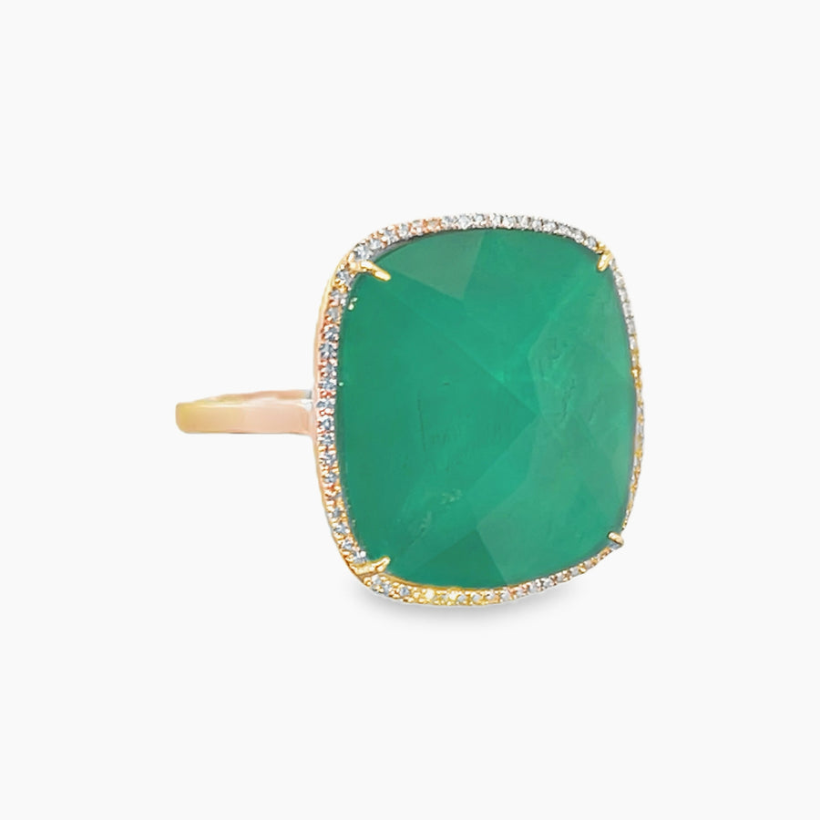 14K Gold Natural Emerald Stone Ring with Diamonds