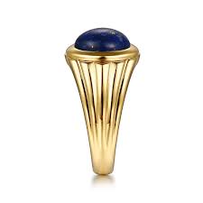 Wide 14K Yellow Gold Lapis Mens Ring in High Polished Finish | Gabriel & Co. Men's | Luby 