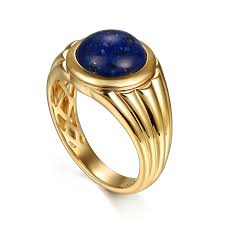 Wide 14K Yellow Gold Lapis Mens Ring in High Polished Finish | Gabriel & Co. Men's | Luby 