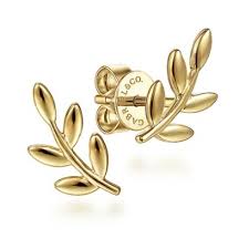 14K Yellow Gold Laurel Branch Stud Earrings