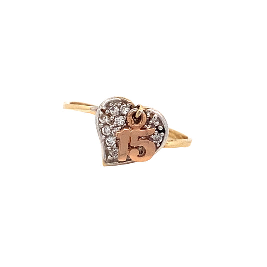 14K Gold Heart  Love Fifteen Ring