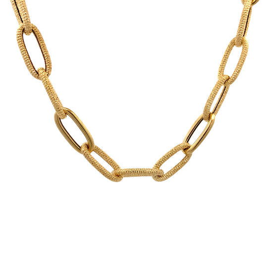 14K Gold Diamond-Cut Rectangular Link Necklace