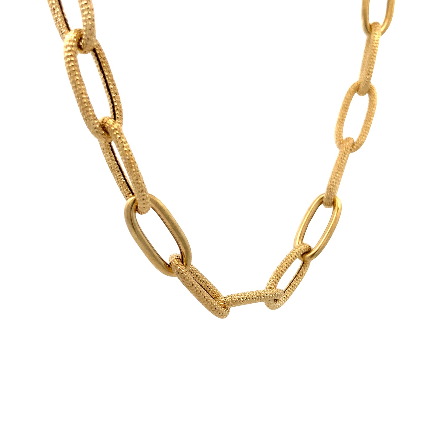 14K Gold Diamond-Cut Rectangular Link Necklace