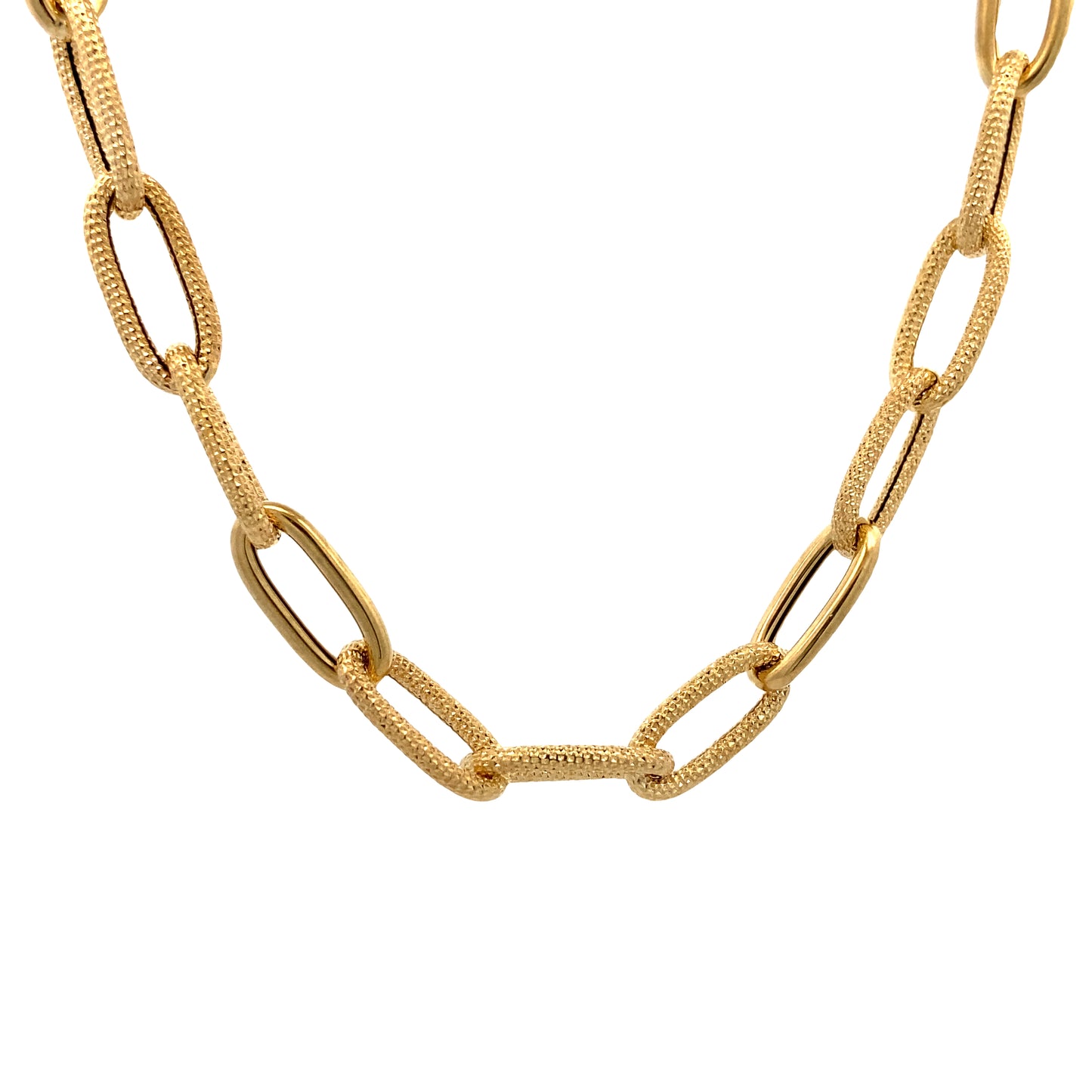 14K Gold Diamond-Cut Rectangular Link Necklace