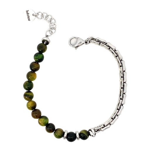 Hector by Marcello Pane Beaded Green and Steel Link
