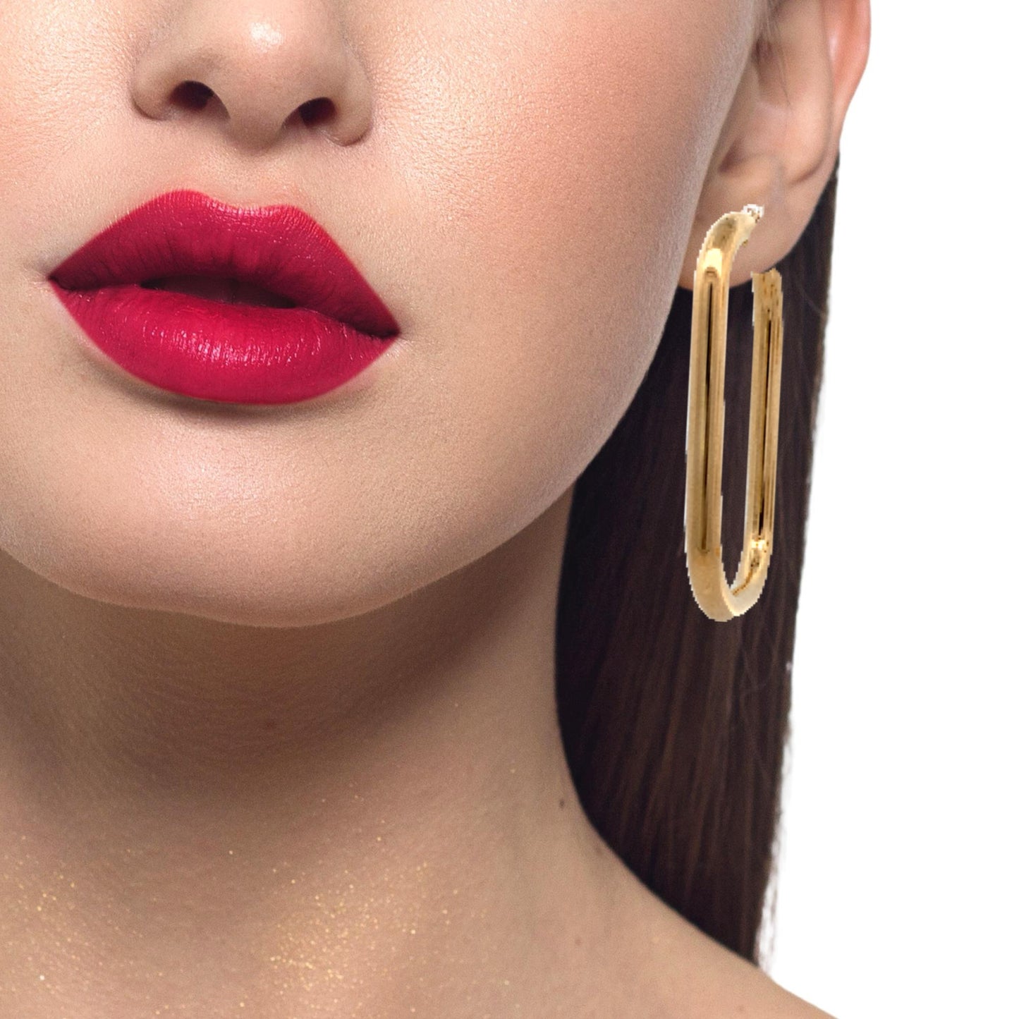 14K Gold Rectangle Shape Earrings Hoops