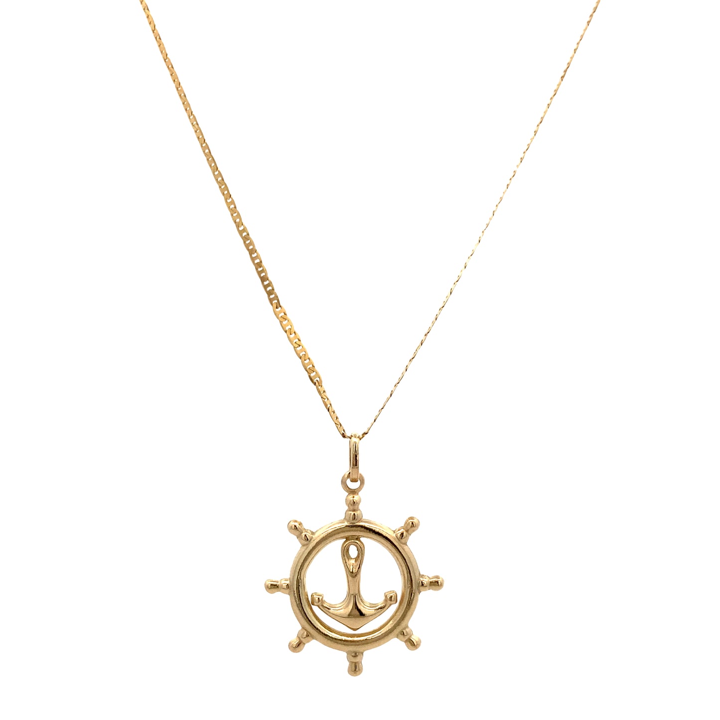 14K Gold Rudder Anchor Pendant