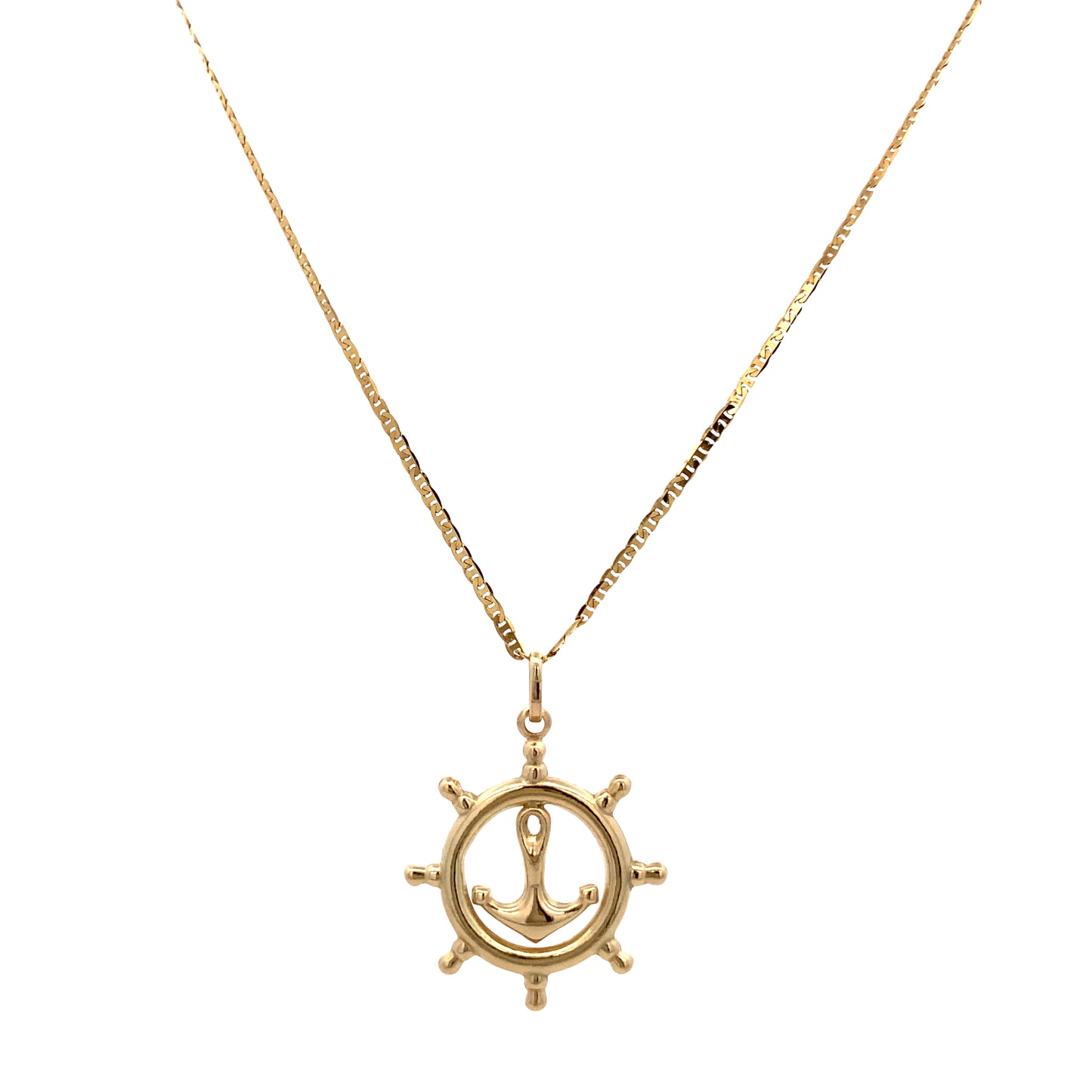 14K Gold Rudder Anchor Pendant