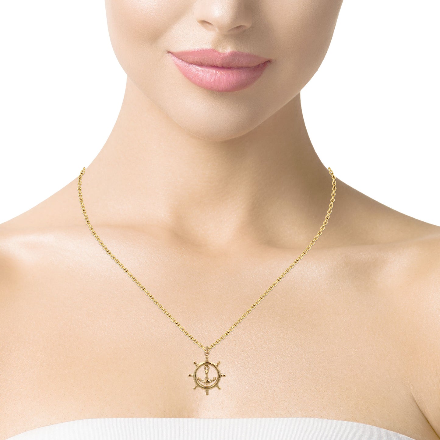 14K Gold Rudder Anchor Pendant