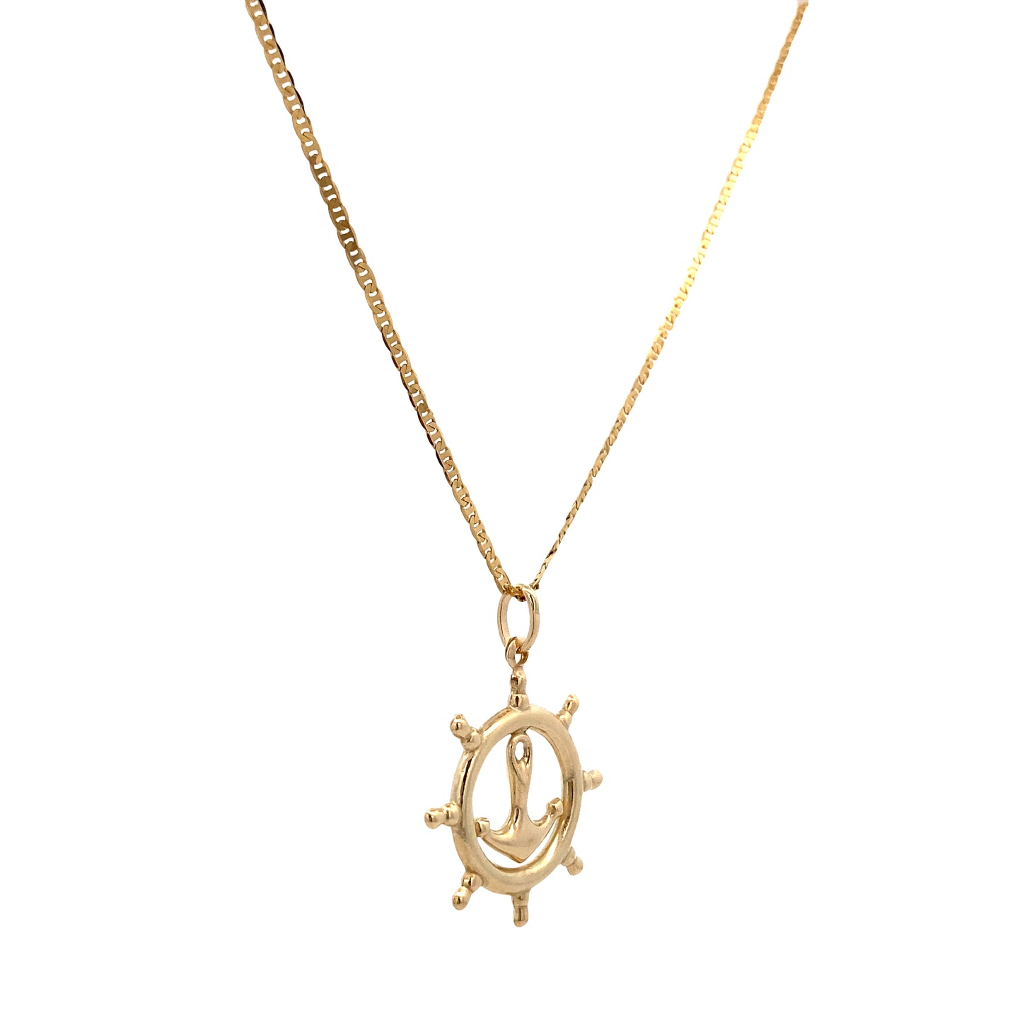 14K Gold Rudder Anchor Pendant