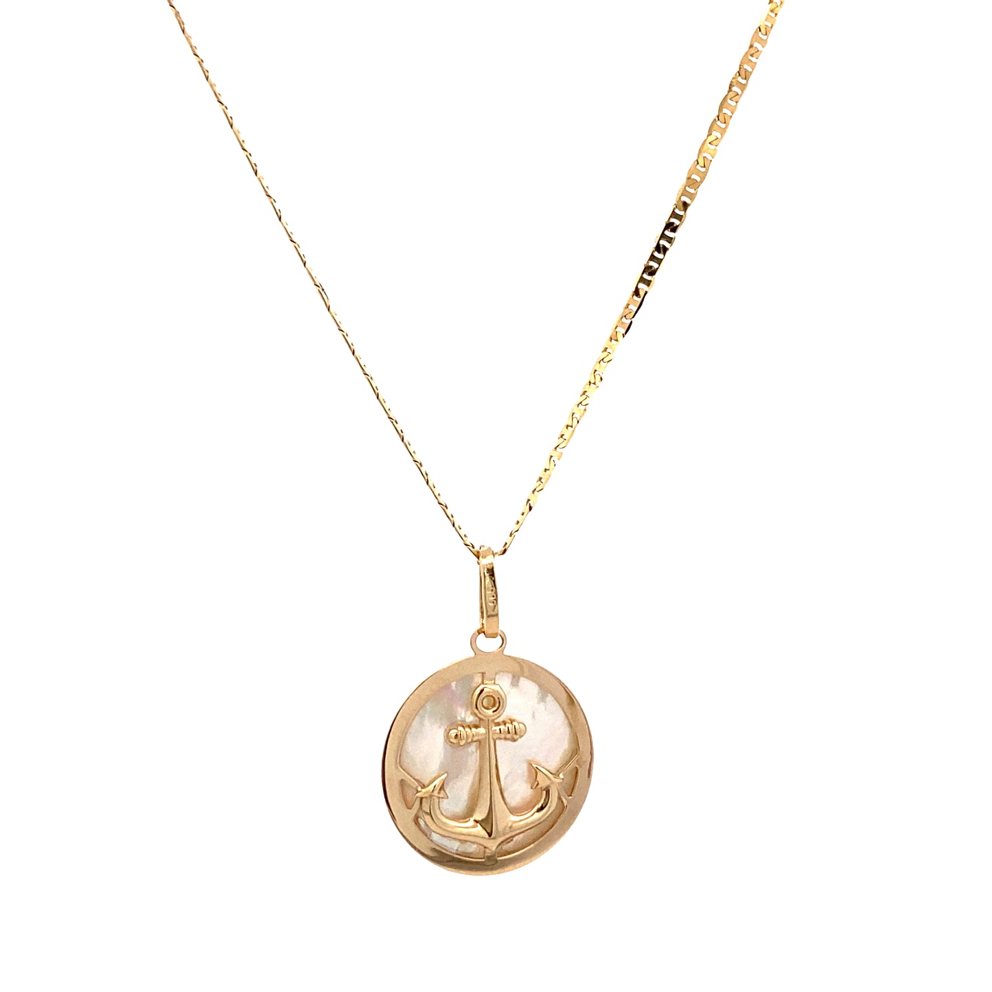 14K Gold Round Anchor Pendant