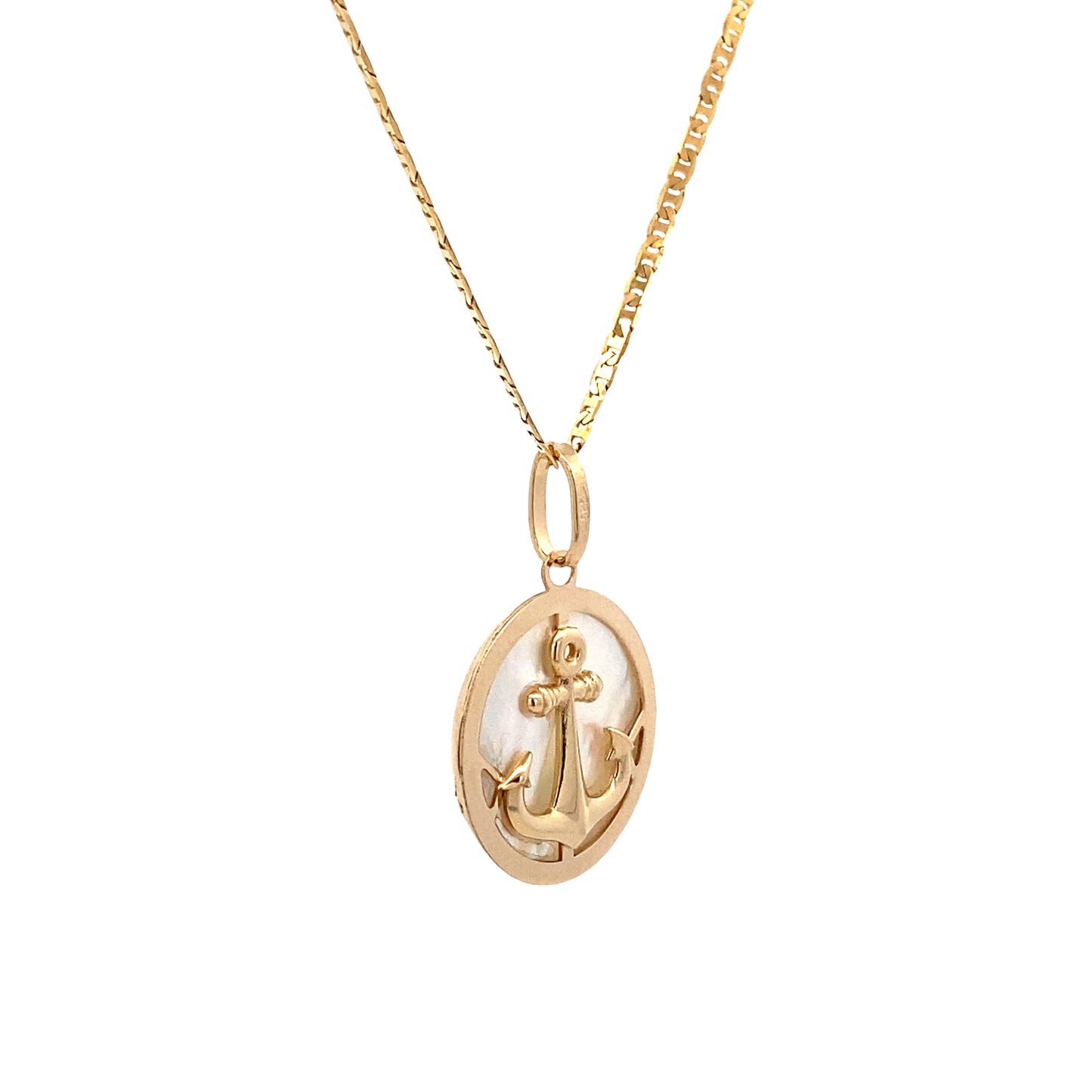 14K Gold Round Anchor Pendant