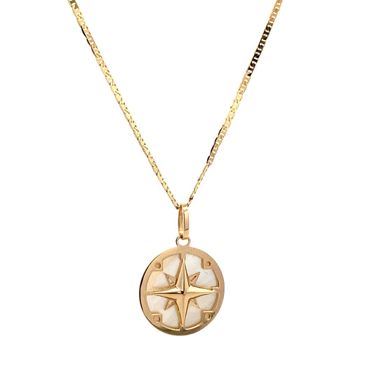 14K Gold Compass Mother of Pearl Pendant