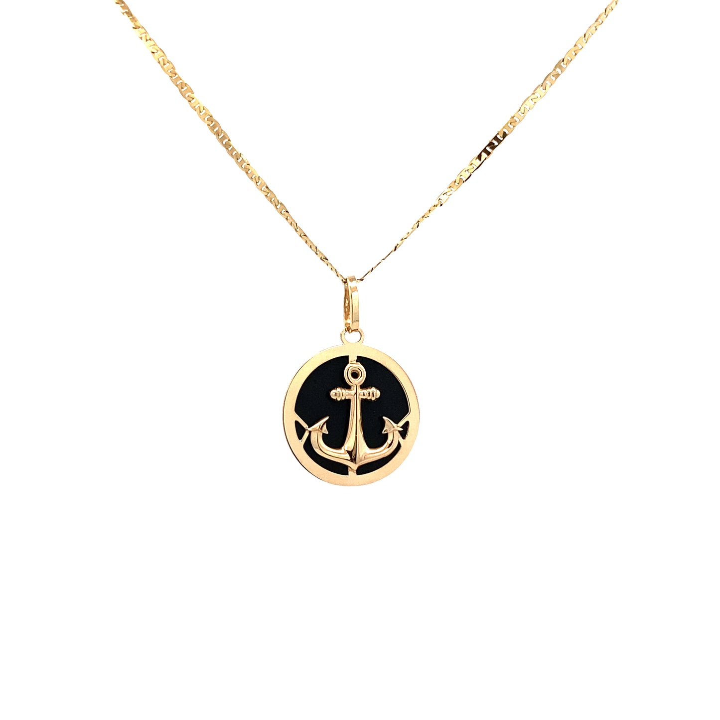 14K Gold Round Anchor Pendant