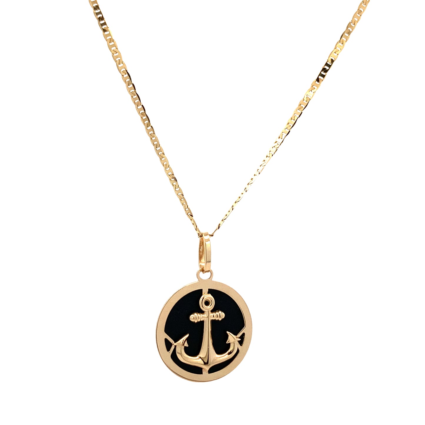 14K Gold Round Anchor Pendant