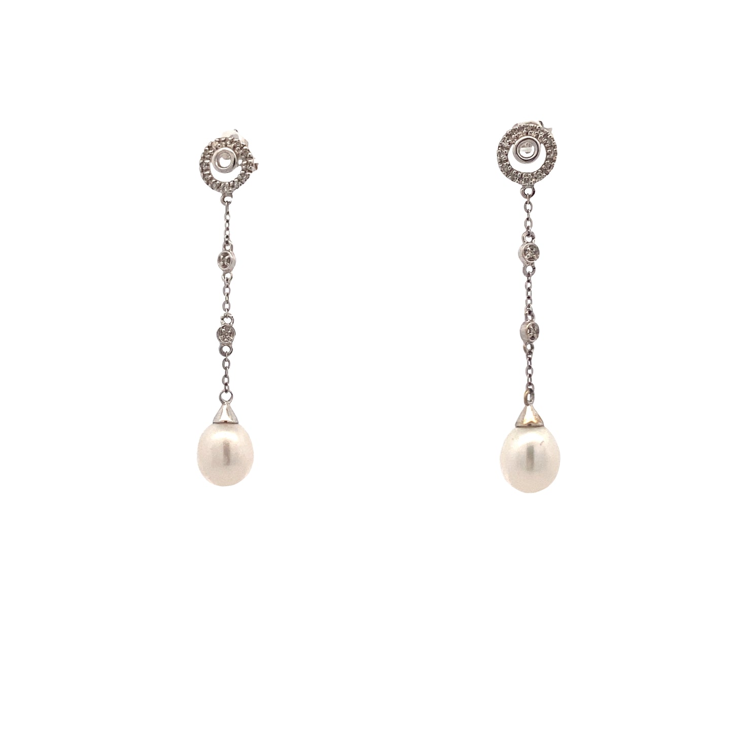 14K White Gold O Pearl Long Earrings | Luby Diamond Collection | Luby 