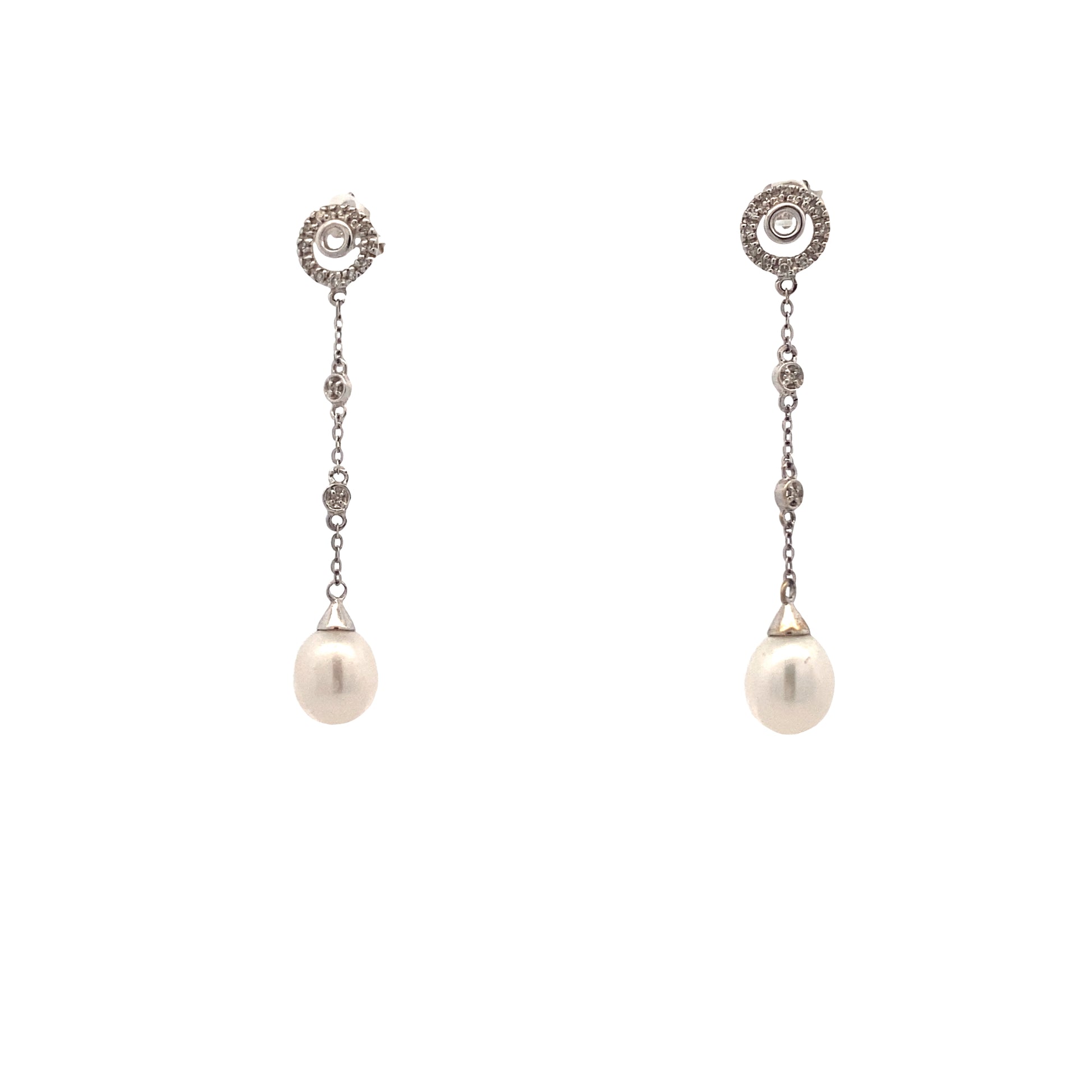 14K White Gold O Pearl Long Earrings | Luby Diamond Collection | Luby 